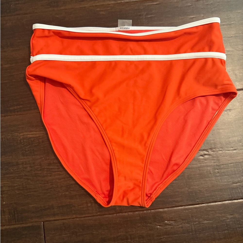 Old Navy Red/Orange and White High-Cut Bikini
